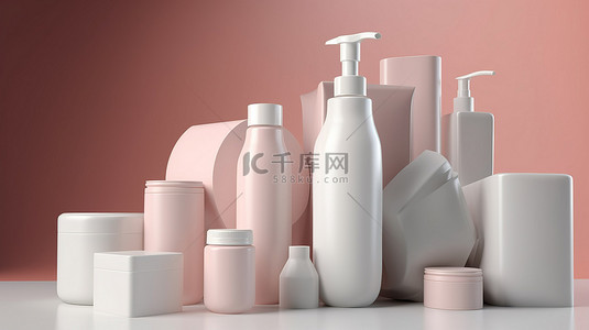 护肤品包装背景图片_模拟美容皂和水疗概念 3D 渲染空白化妆品护肤品包装