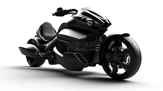 白色背景下的两座黑色城市运动摩托车 3D 渲染