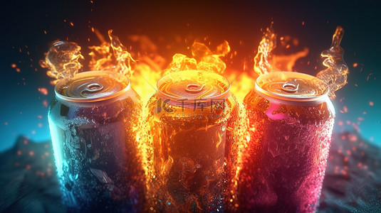 冰镇饮料在清新的夏季概念 3D 渲染中点燃
