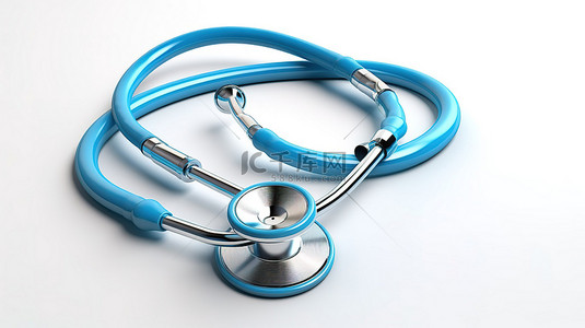 医疗符号背景图片_医疗保健符号白色背景与蓝色医用听诊器 3d 插图