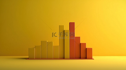 背景上上升的黄色图表条象征着业务增长和成功，描绘了扩张和进步的想法 3D 渲染插图