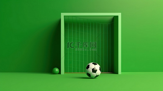 带绿色球场球和球门柱的简约 3D 足球场