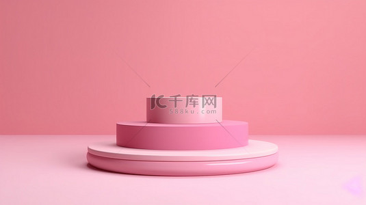 销售展示台背景图片_粉红色背景产品展示台的 3D 渲染