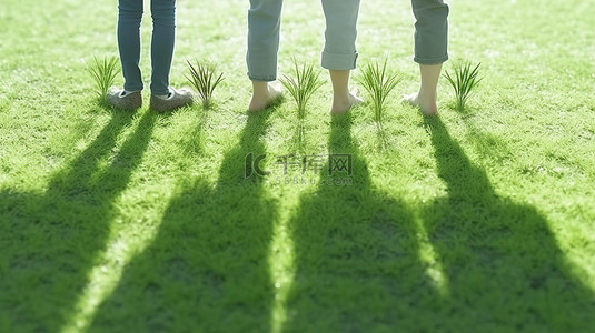 地球环境污染背景图片_3d 渲染沥青上赤脚儿童脚周围杂草丛生的草