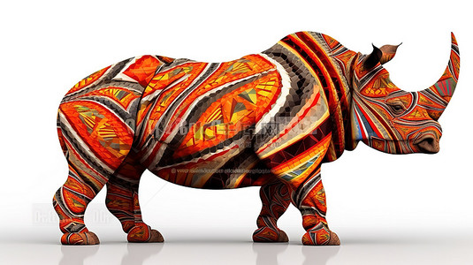 犀牛剪影背景图片_充满活力的 3D 艺术作品，采用部落红色设计，环绕着雄伟的白犀牛的轮廓