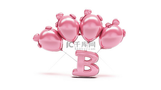 玫瑰气球背景图片_白色背景下以“宝贝”一词形状排列的玫瑰气球的 3D 插图