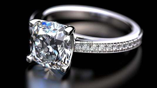 订婚kt板背景图片_大教堂柄垫形切割钻石订婚戒指上铺镶宝石的 3D 渲染