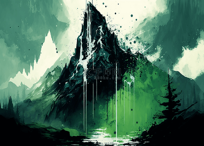 山峰绿色水墨风格背景