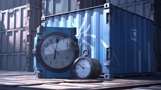 计时器背景图片_3d 渲染中的计时器和蓝色纸板箱