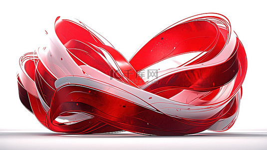 冰血运动背景图片_白色背景，以旋转图案呈现抽象红丝带的 3D 渲染