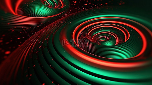 动态霓虹灯俱乐部风格豪华眩晕，3D 插图中带有绿色和红色圆圈抽象背景