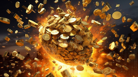 3D 渲染金币在美元符号中倾泻而下，唤起赌场大奖的快感