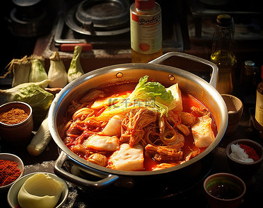 家庭食物背景图片_家庭厨房里的韩国泡菜