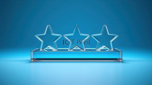 五角星星飘动背景图片_装饰有五颗星的蓝色塑料盒框架的 3D 插图