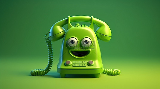 3D 渲染的绿色卡通风格手机现代科技愿景