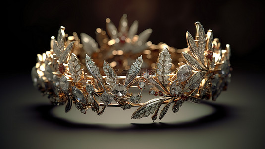 珠宝背景图片_精致的婚礼王冠华丽珠宝的 3D 渲染插图