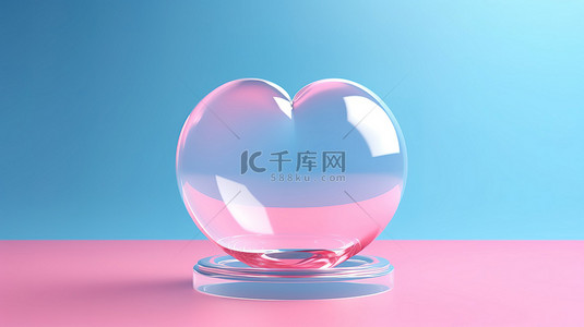 爱给背景图片_浅蓝色背景上含有粉红心的玻璃气泡的 3D 渲染