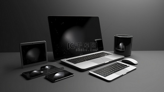一组笔记本电脑平板电脑和手机的独立 3D 渲染