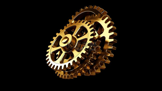 工程机械标志背景图片_黑色背景上金色齿轮标志的 3d 渲染