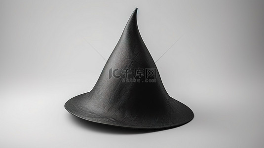 服装黑色背景图片_白色背景上怪异的黑色女巫帽子 3D 渲染万圣节插图