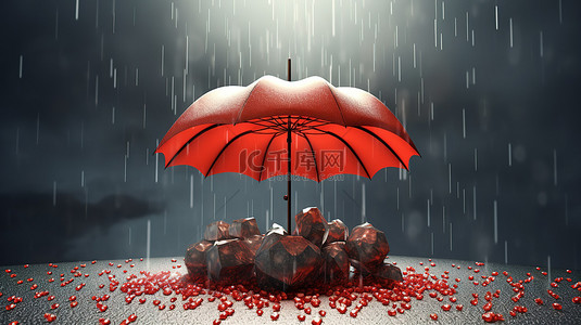 保护红心的伞的 3d 插图