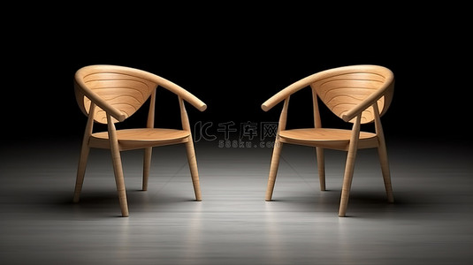 一对木椅的真实 3D 可视化