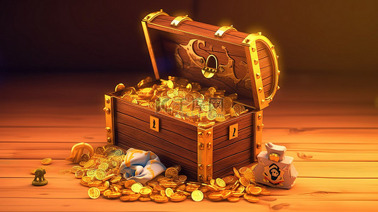 打开的宝箱背景图片_打开的加密货币宝箱的 3D 卡通渲染