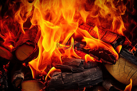 燃烧的原木和原木火灾