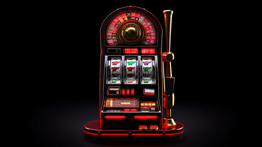 逼真的 3D 老虎机和黑色背景的轮盘赌桌是在线赌博的完美例证