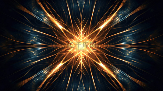 对称的星形隧道暗淡地发光抽象背景的万花筒 3D 插图