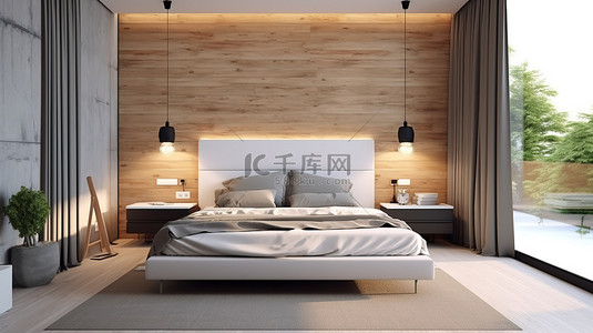 从 3d 正面角度看现代卧室设计