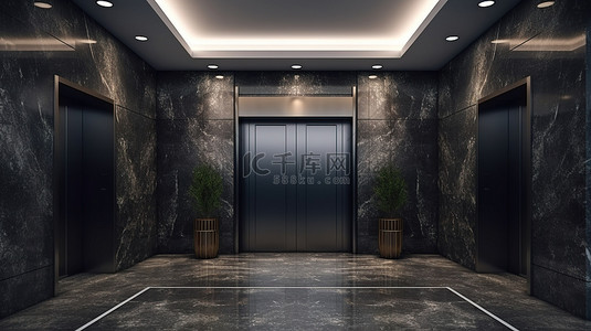 公单背景图片_时尚的单电梯设计，带有 3D 黑色大理石渲染