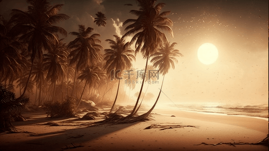 夏天色系背景图片_椰子树夏天沙滩暖色系背景