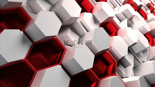 红色水平背景图片_水平抽象横幅，带有豪华的白色和红色几何 3D 六边形