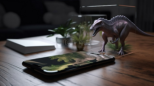 科技娱乐背景图片_增强现实将 3D​​ 恐龙带入餐桌，成为科技教育与娱乐的交集