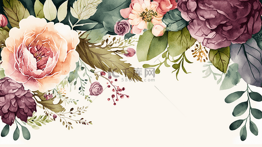 玫瑰边框背景图片_水彩花卉背景