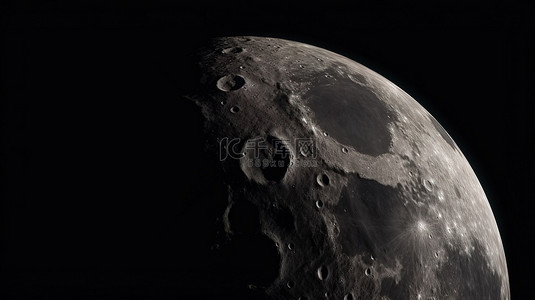 NASA 提供了在黑色背景下隔离的月球 3D 渲染