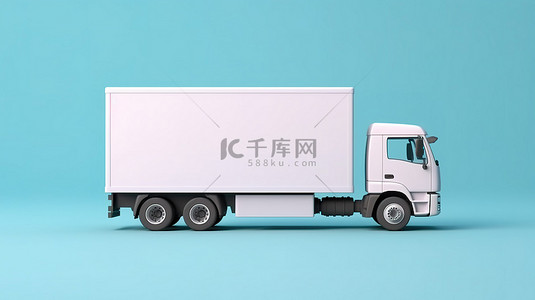 卡车卡车背景图片_蓝色背景下侧视图中显示的白色卡车的 3D 渲染
