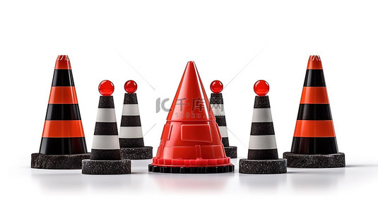 道路交通安全背景图片_用于道路维护的红色停车标志板和锥体的交通控制 3D 渲染