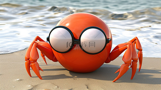 3d 卡通螃蟹戴着俏皮的面具