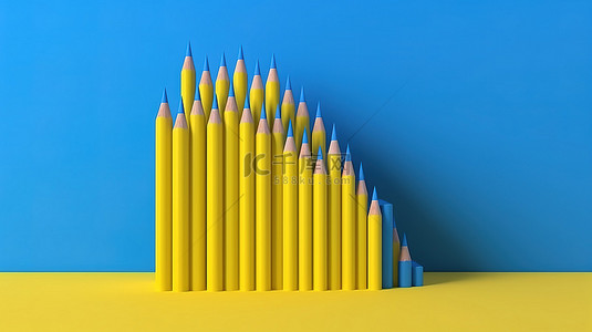学校创意背景图片_最小回到学校概念黄色背景与 3D 渲染蓝色铅笔
