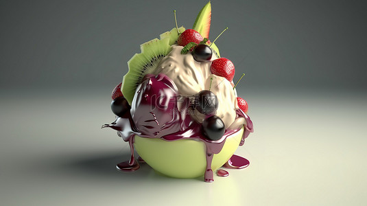 令人惊叹的 3D 插图中的水果冰淇淋