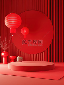 空白的红色展台新年背景