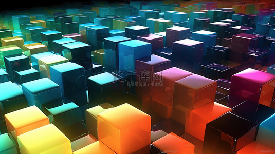 科技框背景图片_未来派高科技计算机概念 3d 多色抽象立方体插图