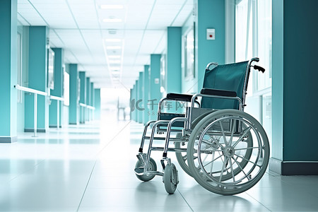 坐在医院水泥地板上的轮椅