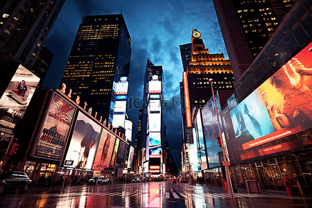 时代广场在晚上在美国