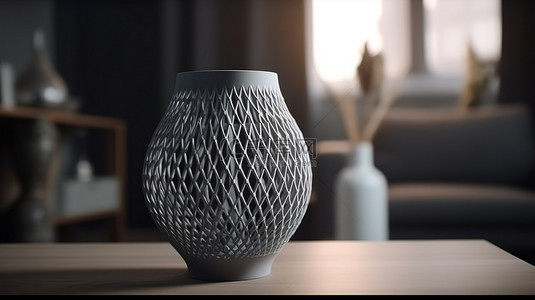 定制icon背景图片_1 室内装饰桌子上的 3D 打印灰色花瓶的特写镜头
