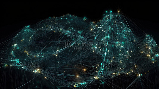 数字数据线程的可视化 3d 渲染大数据绘图网络