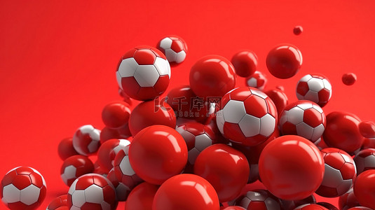 红色足球背景背景图片_半空中足球的 3D 渲染插图，具有最小的红色配色方案