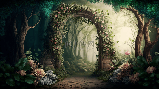 免费植物背景图片_婚礼森林植物绿色卡通背景